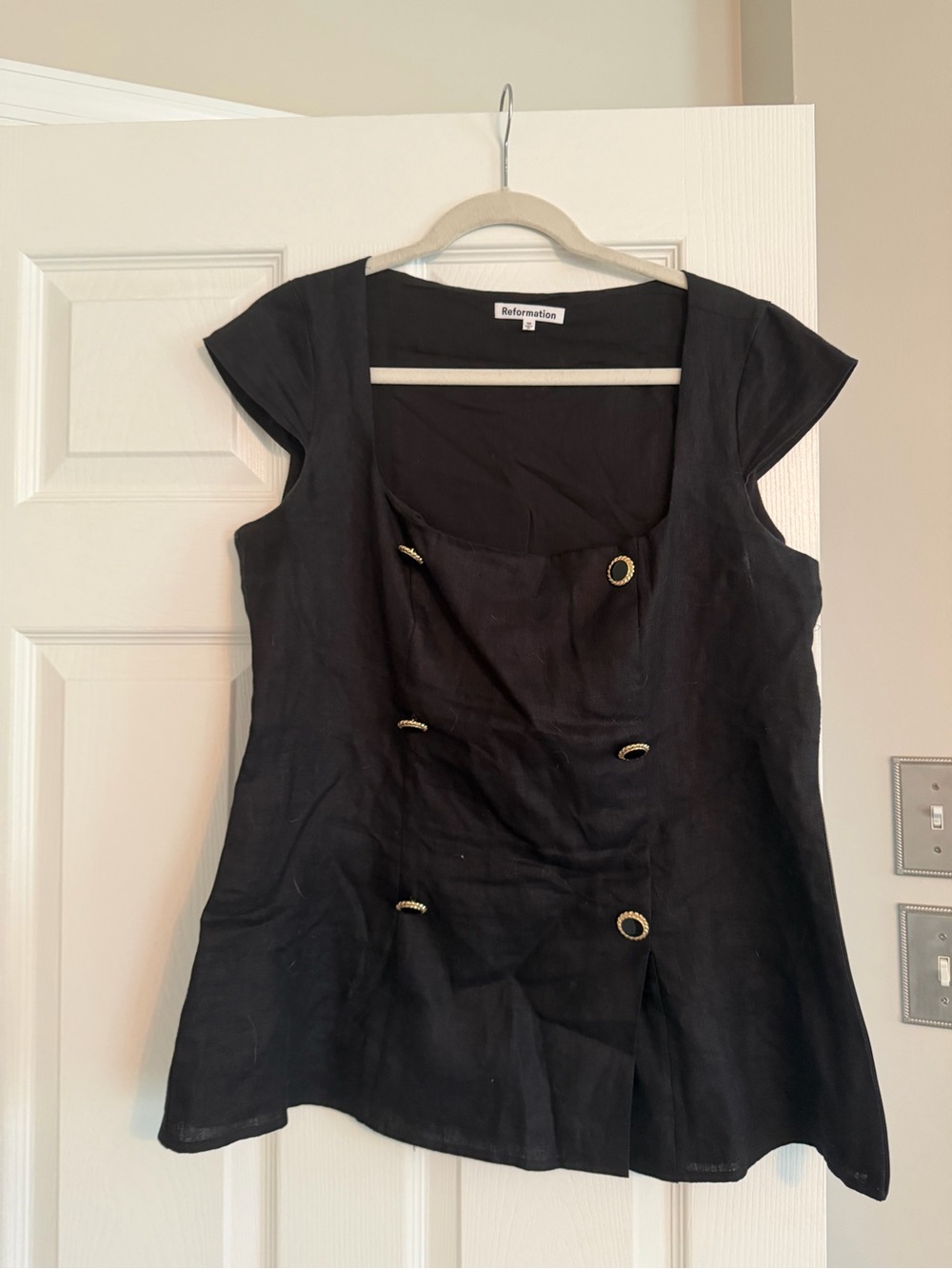 Reformation Black Scoop Neck Top with Subtle Cap Sleeves